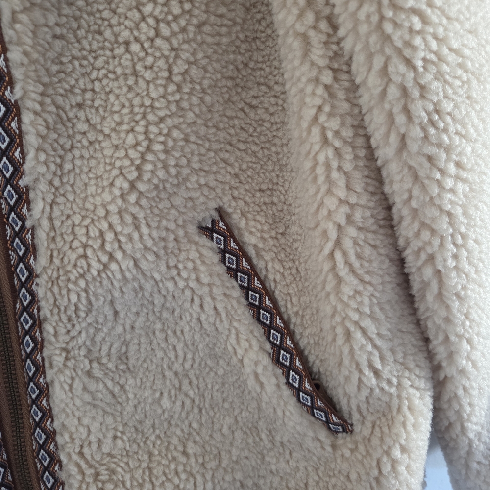 Faherty Cream Teddy Jacket With Patterned Trim - image 6